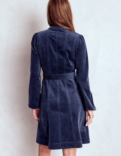 Ros Panelled Cord Short Dress-Navy-3