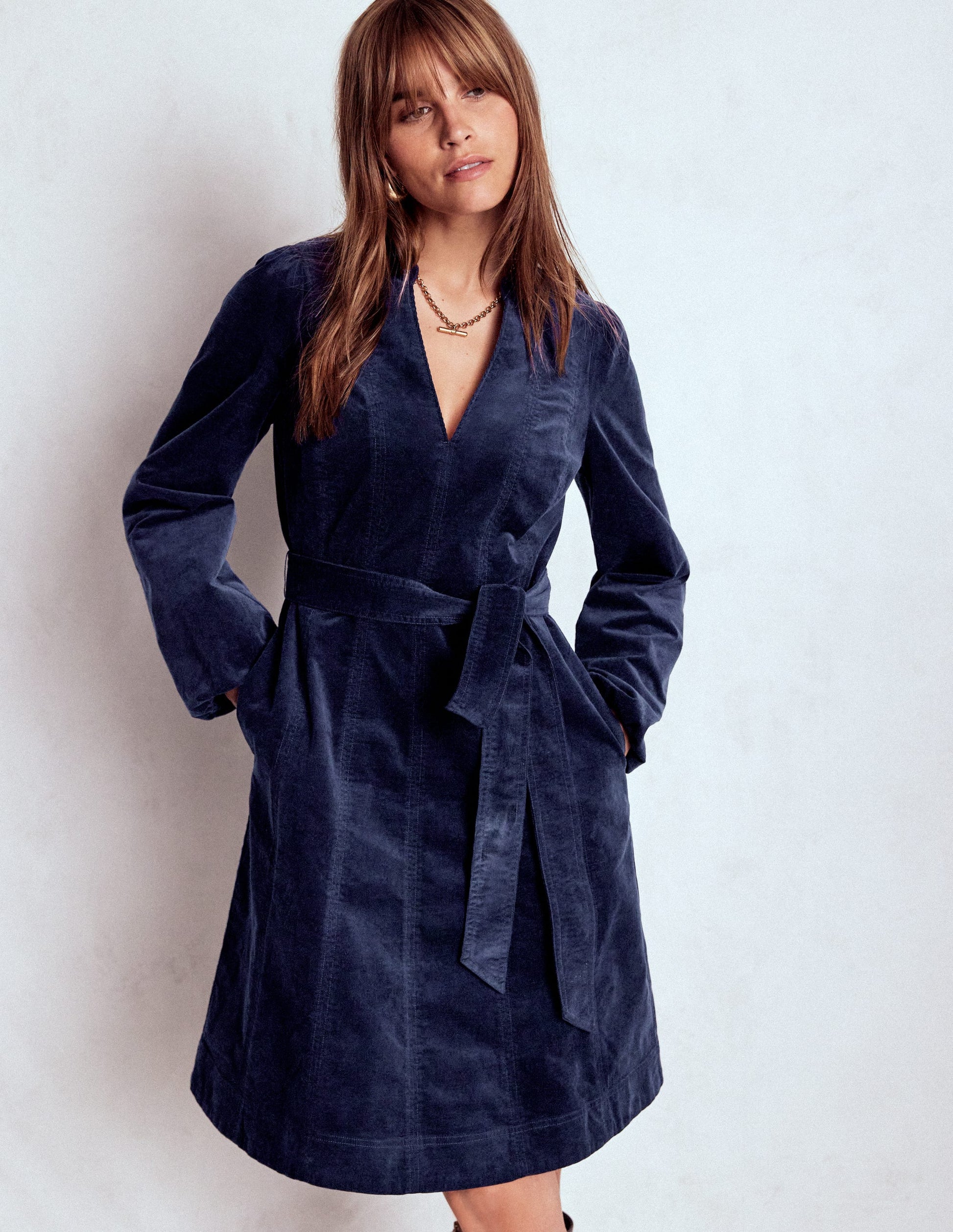 Ros Panelled Cord Short Dress-Navy-4