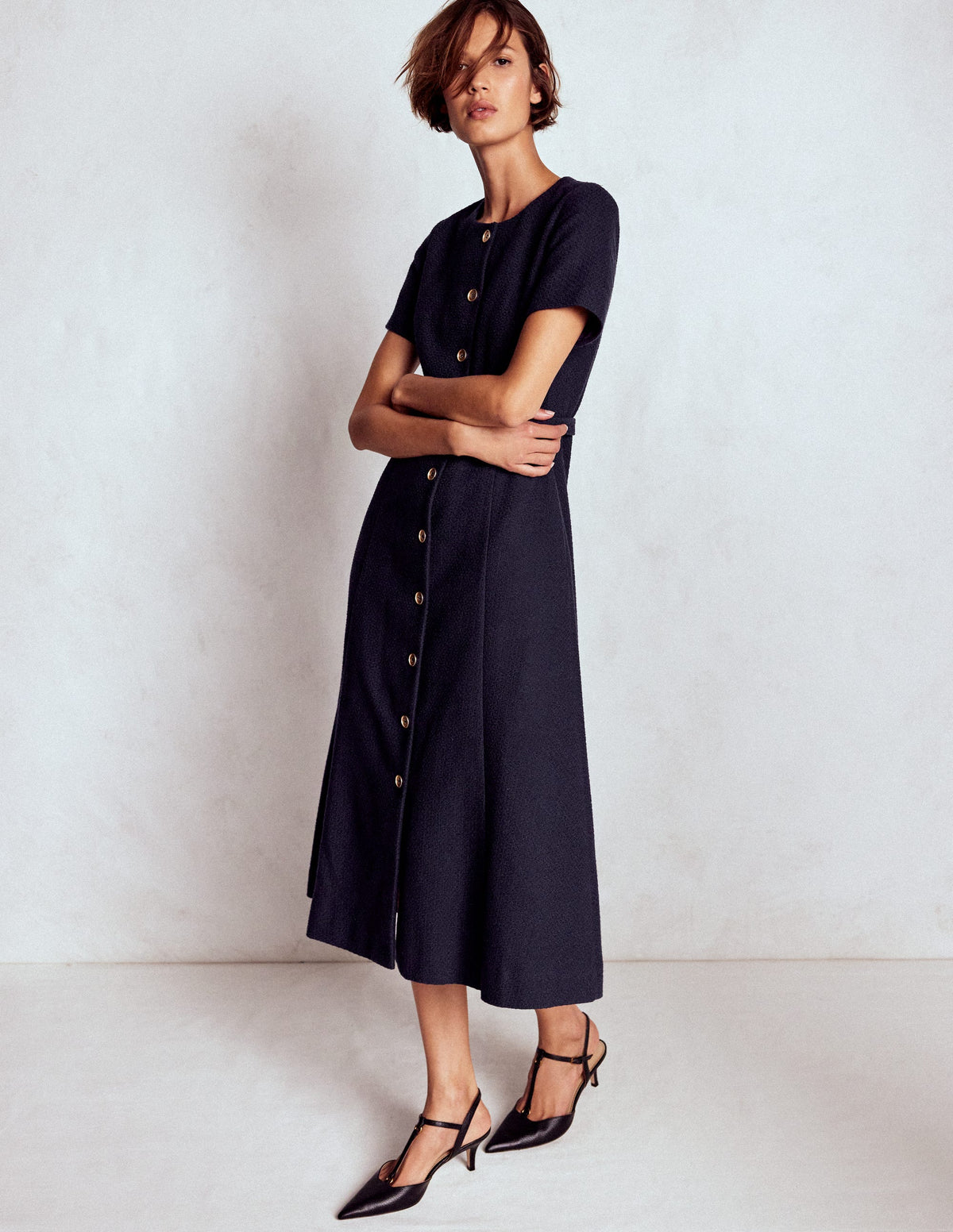 Charlotte Cotton Midi Dress-Navy - Image 1