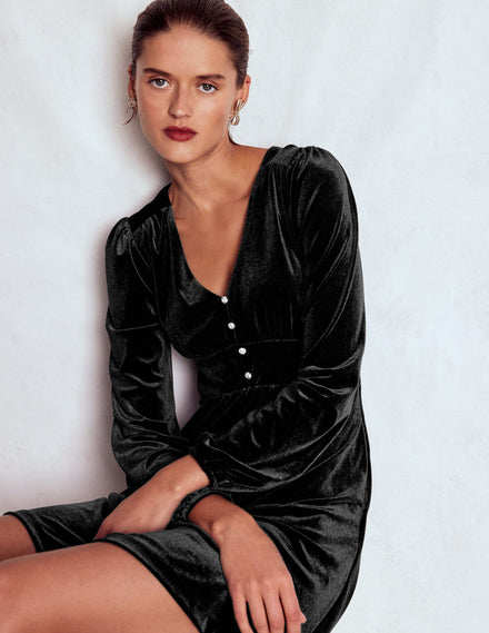 Robe courte Jocelyn en velours-Noir