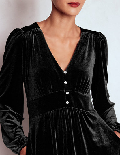 Jocelyn Kurzes Samtkleid-Schwarz-3