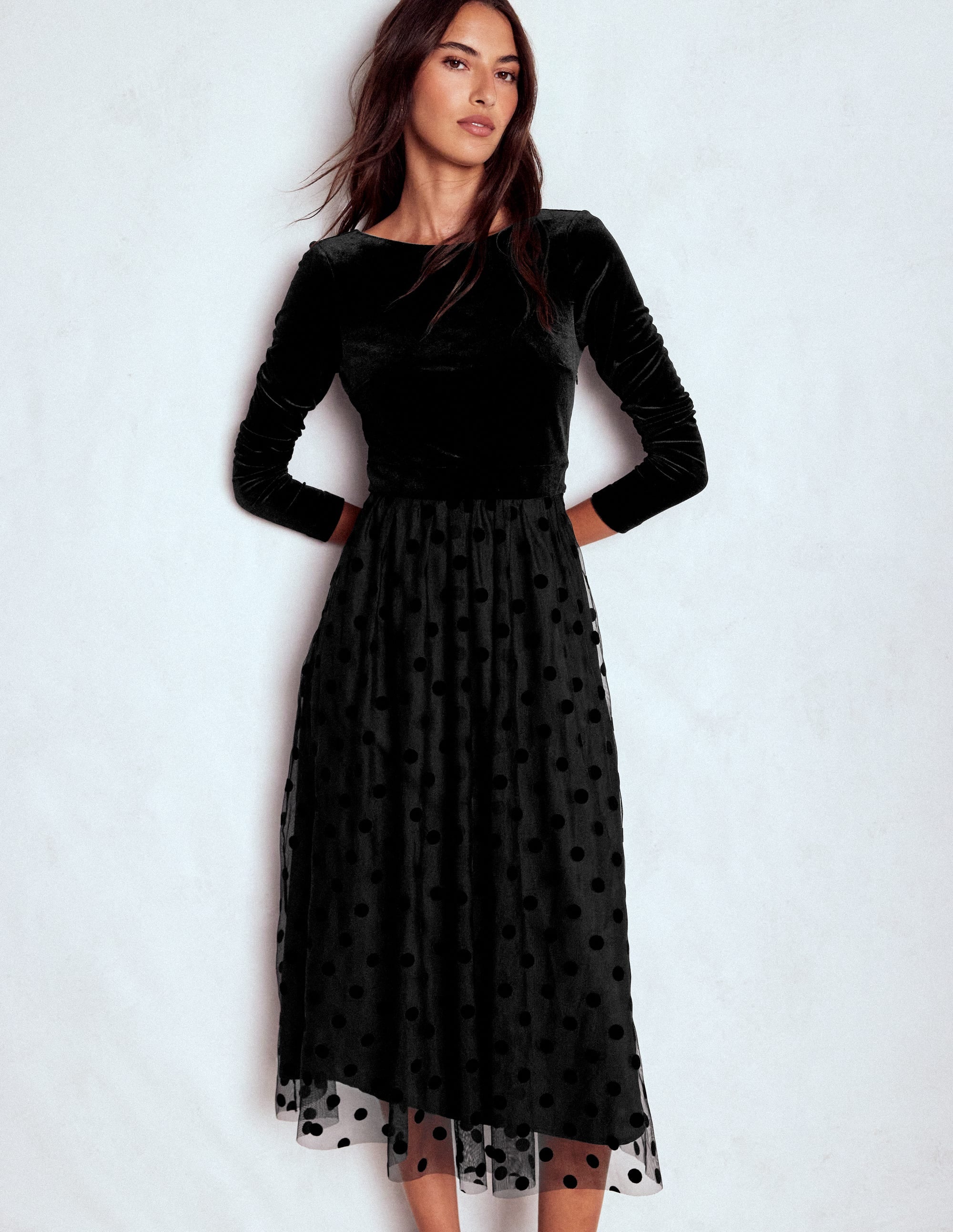 Jerseykleid mit Samtoberteil-Schwarz - Image 1