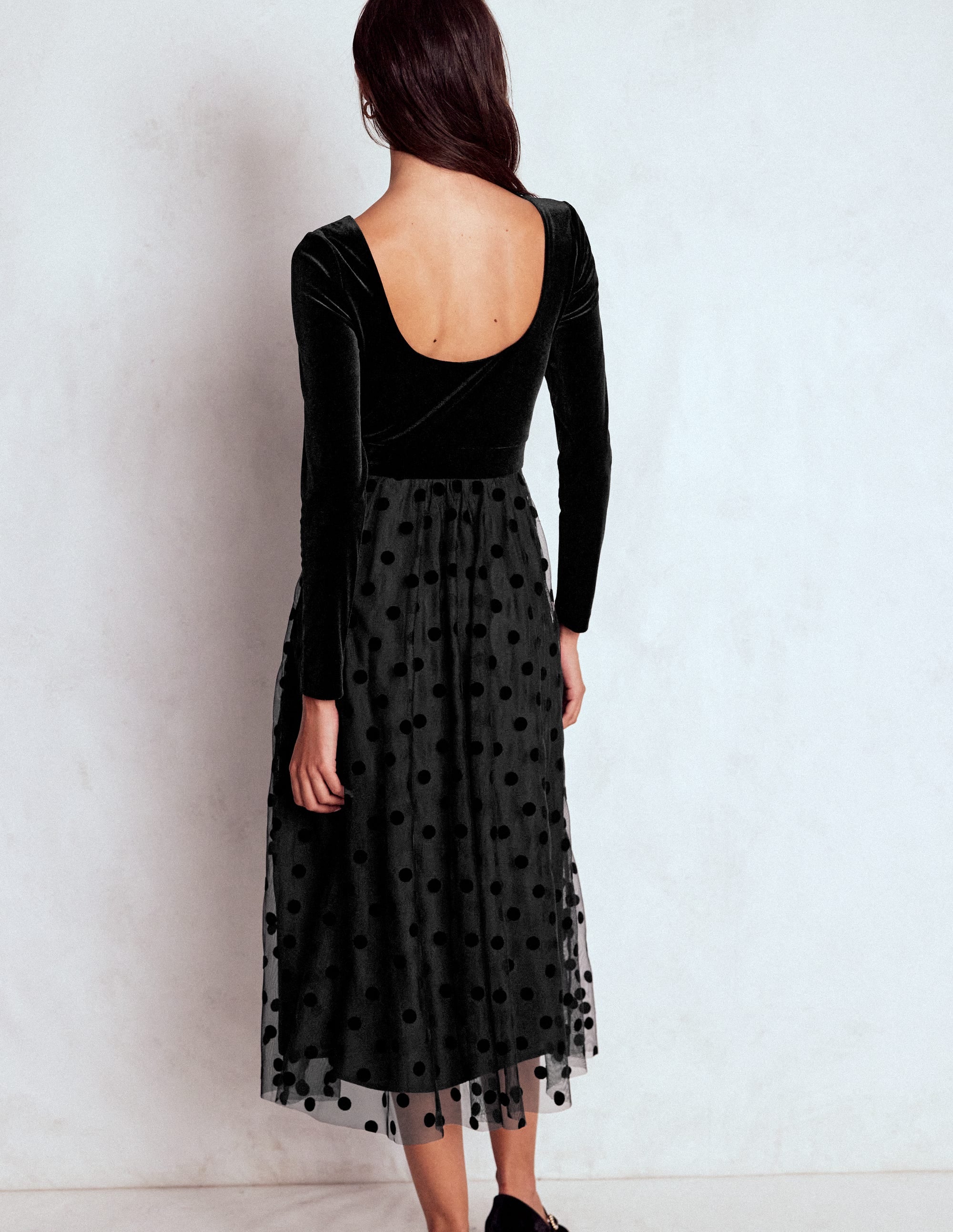 Jerseykleid mit Samtoberteil-Schwarz - Image 3