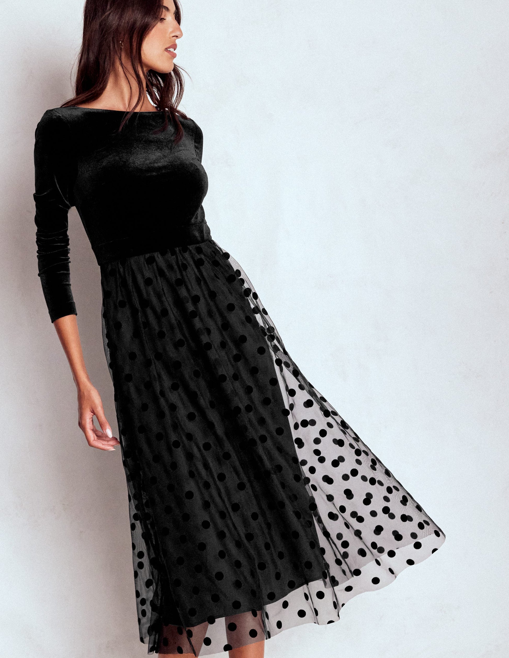 Velvet Bodice Jersey Dress-Black-5