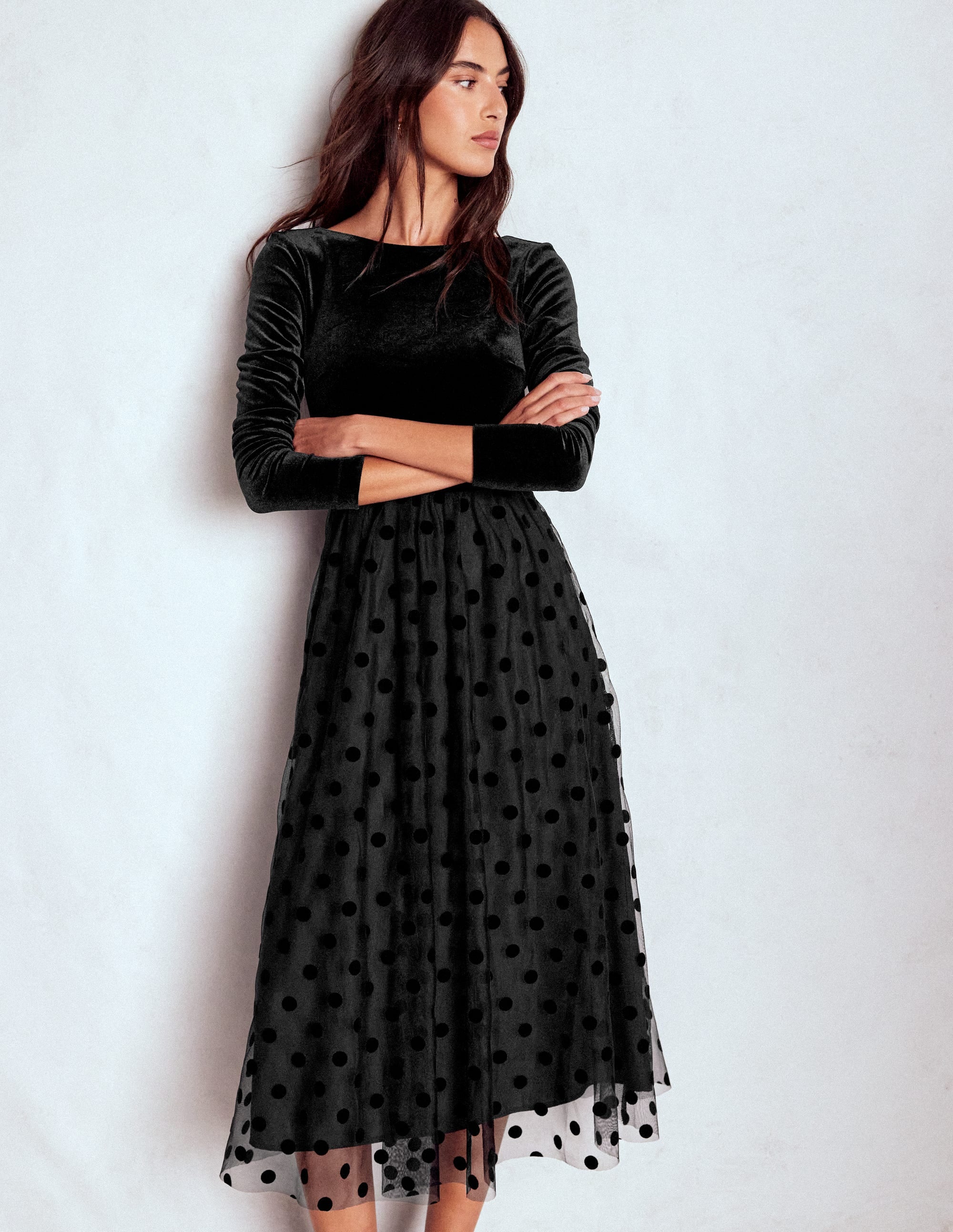 Jerseykleid mit Samtoberteil-Schwarz - Image 5