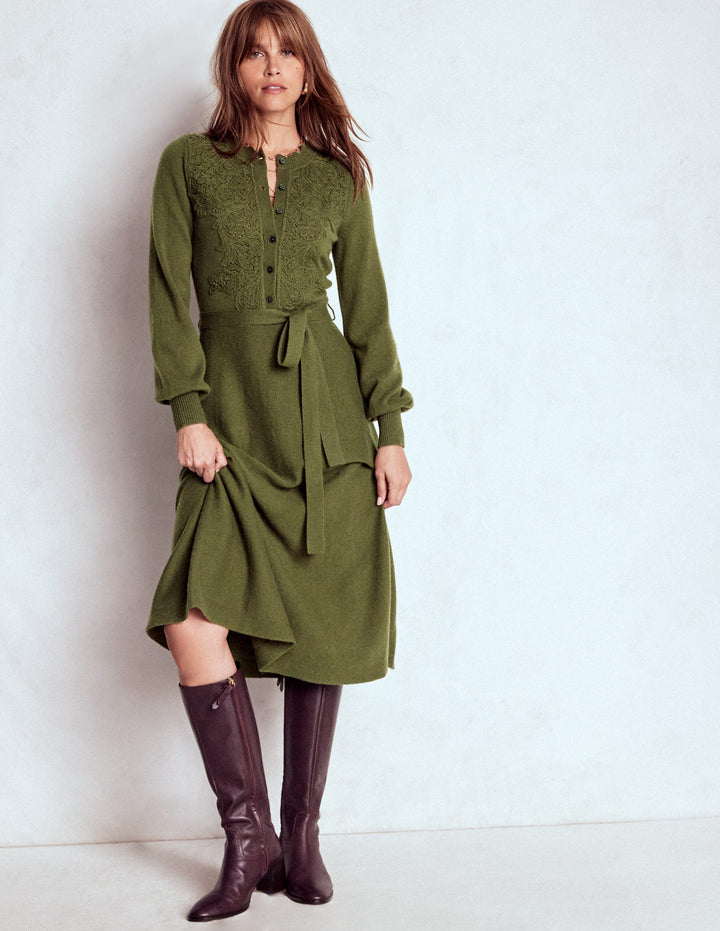 Strick-Midikleid mit Spitzeneinsatz-Waldlichtung