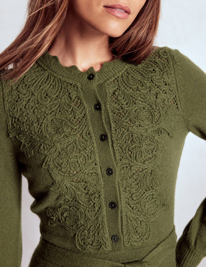 Lace Insert Knitted Midi Dress-Forest Glade-3