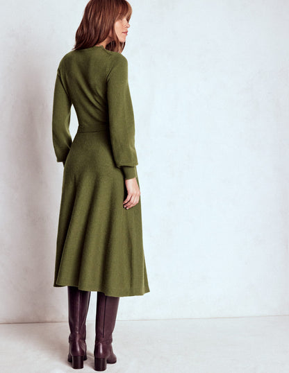 Lace Insert Knitted Midi Dress-Forest Glade-4