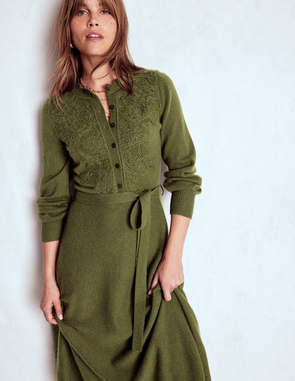 Lace Insert Knitted Midi Dress-Forest Glade-5