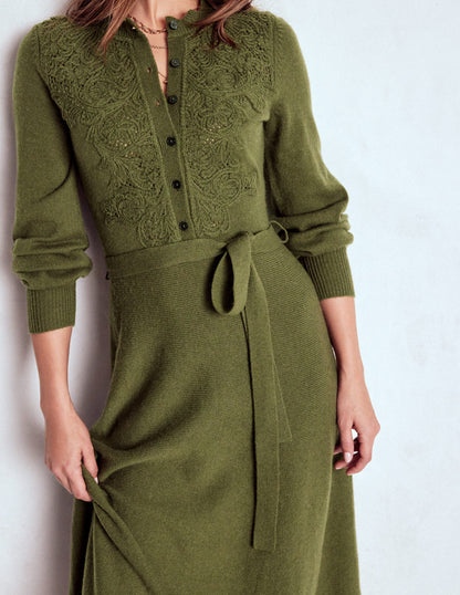 Lace Insert Knitted Midi Dress-Forest Glade-6