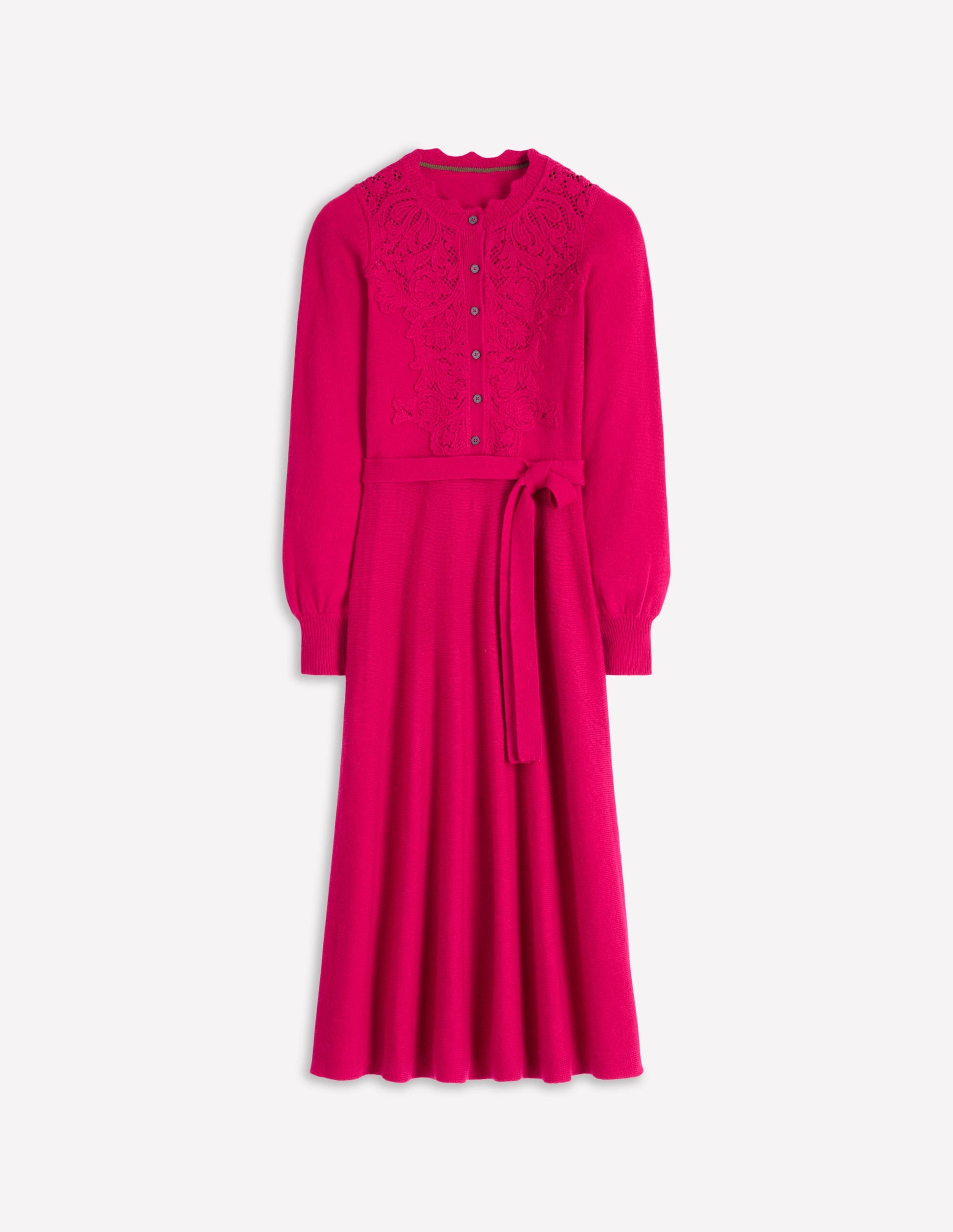 Lace Insert Knitted Midi Dress-Vibrant Pink-6