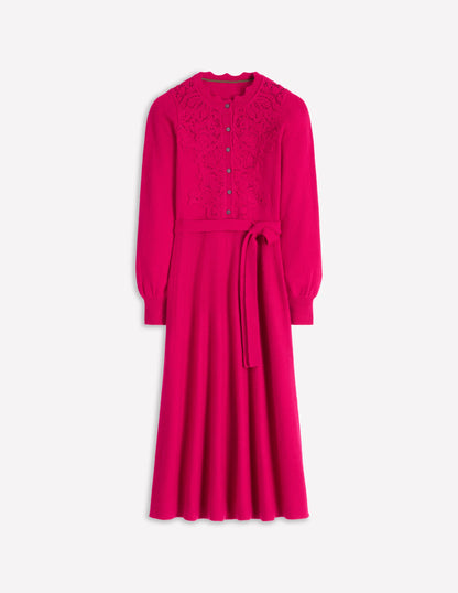 Lace Insert Knitted Midi Dress-Vibrant Pink-6