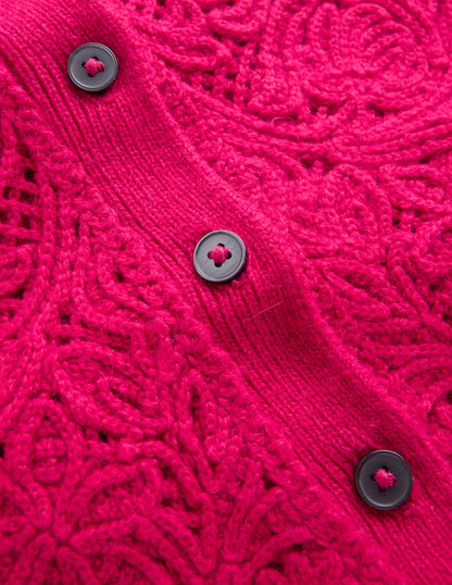 Lace Insert Knitted Midi Dress-Vibrant Pink-7