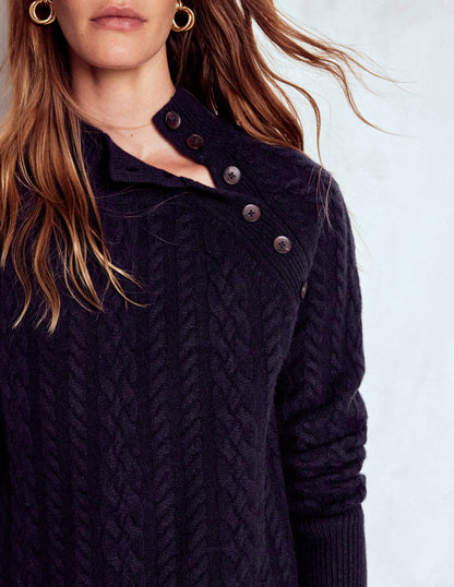 Robe courte Amara en maille torsadée-Bleu marine-2