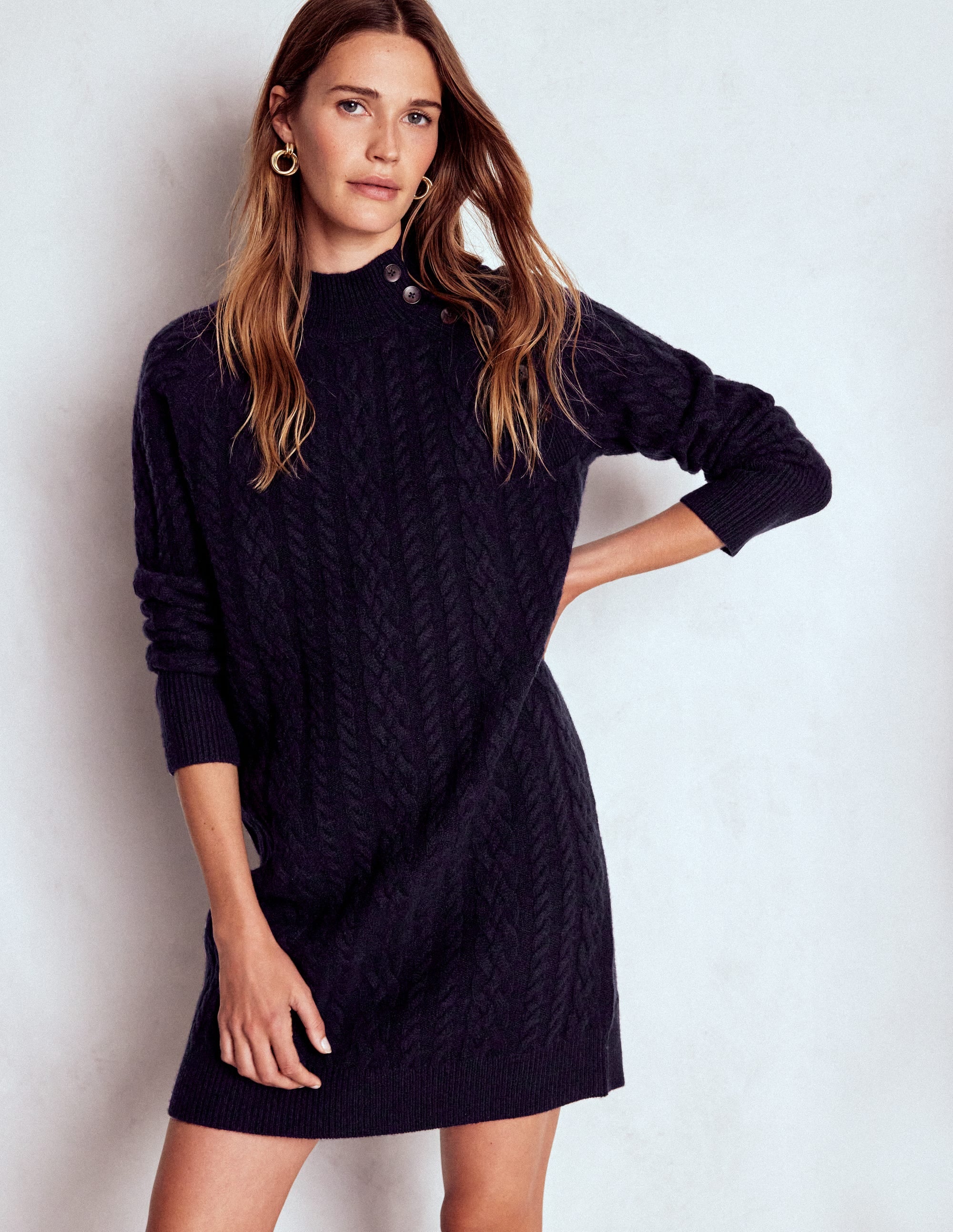 Robe courte Amara en maille torsadée-Bleu marine - Image 4