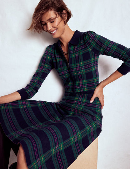 Fiona Strickkleid mit Reißverschluss vorn-Grün Kariert-1