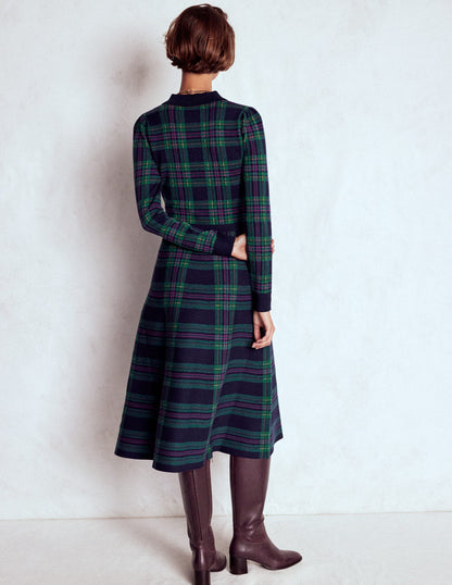 Fiona Strickkleid mit Reißverschluss vorn-Grün Kariert-3