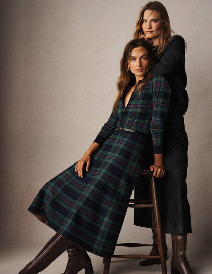 Fiona Strickkleid mit Reißverschluss vorn-Grün Kariert-6