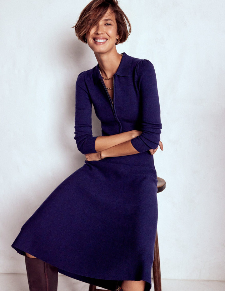 Fiona Strickkleid mit Reißverschluss vorn-Marineblau