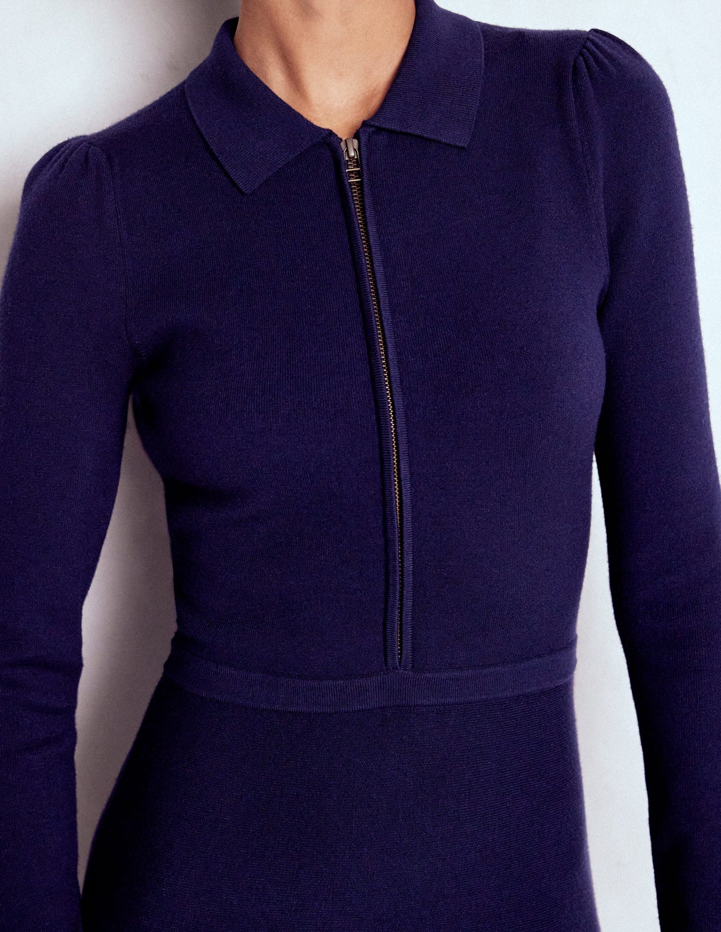 Fiona Zip Front Knitted Dress-Navy