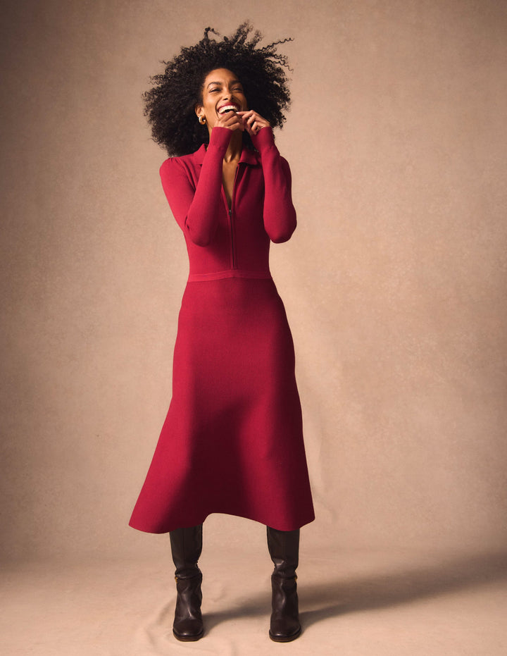 Fiona Strickkleid mit Reißverschluss vorn-Rubinrot