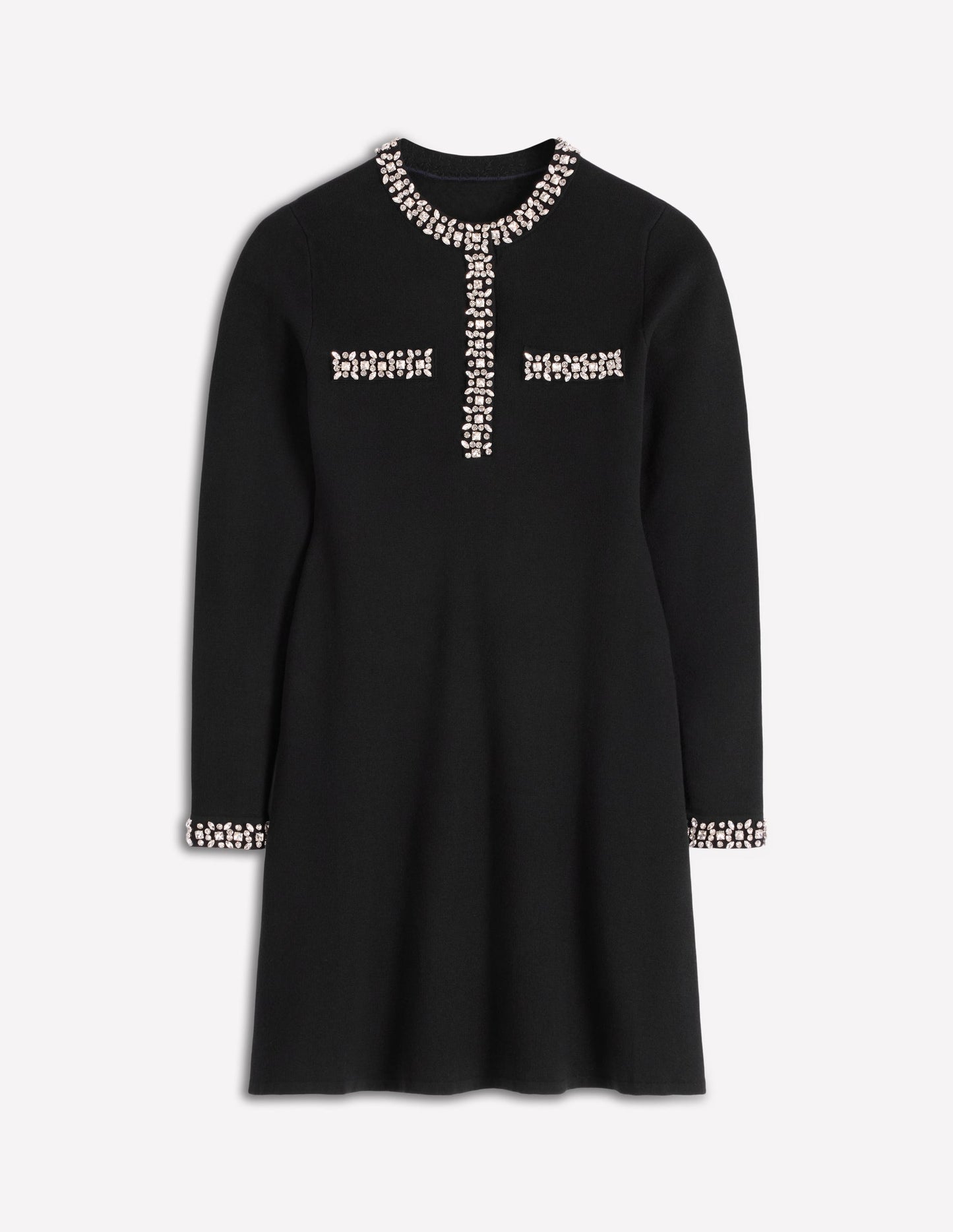 Verziertes Strickkleid-Schwarz