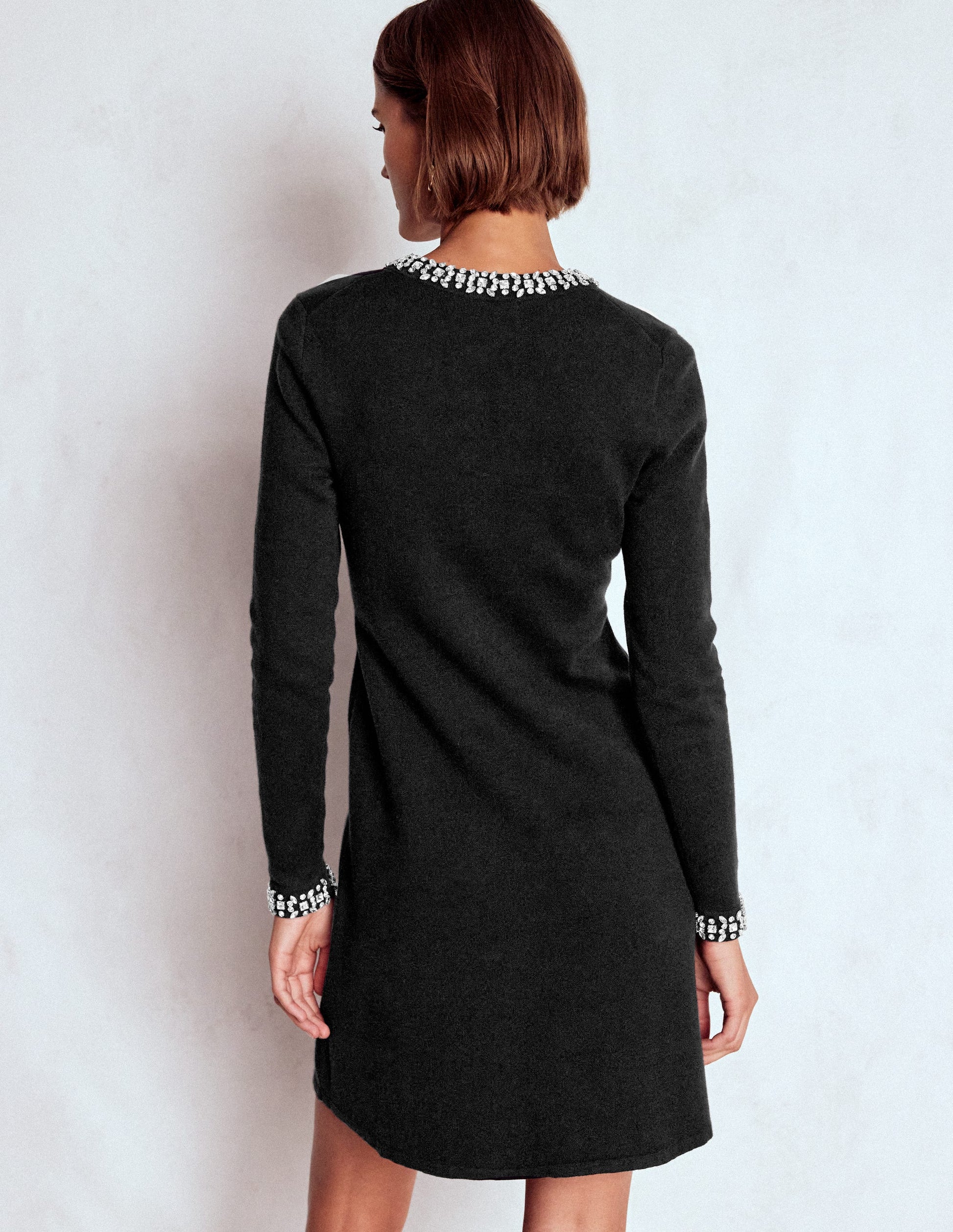 Verziertes Strickkleid-Schwarz-4