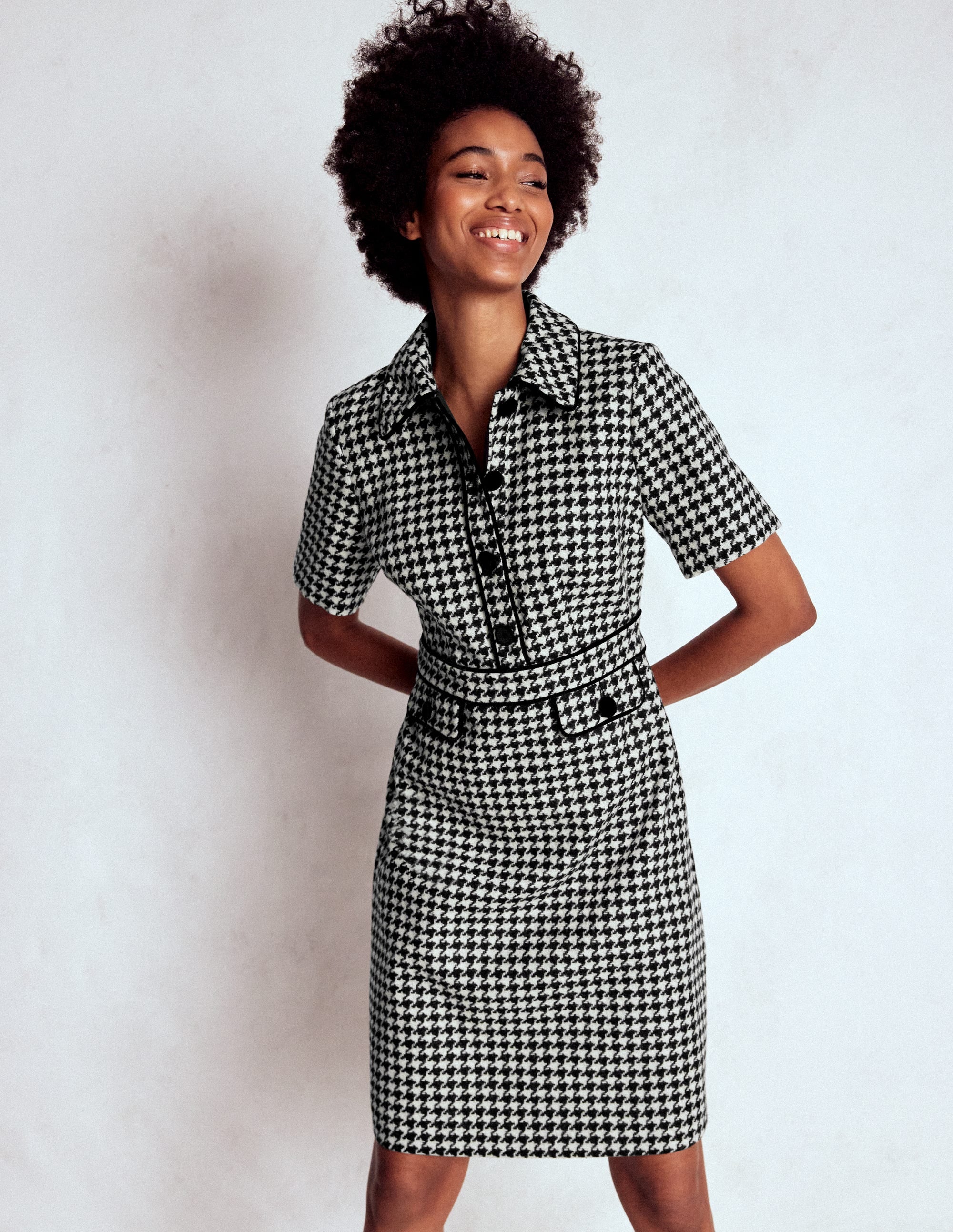 Robe droite Eda en laine-Pied-de-poule noir - Image 1