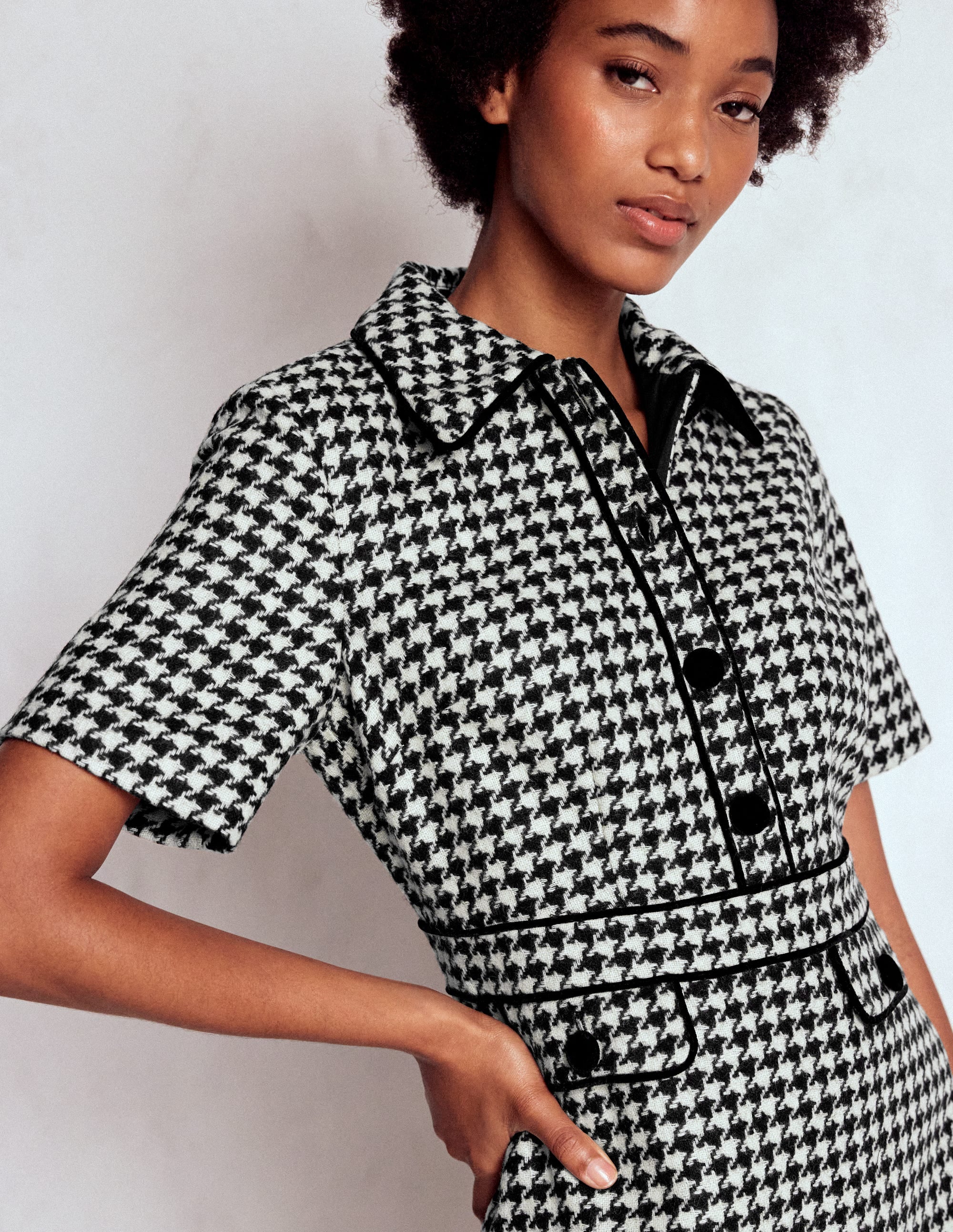 Robe droite Eda en laine-Pied-de-poule noir - Image 2