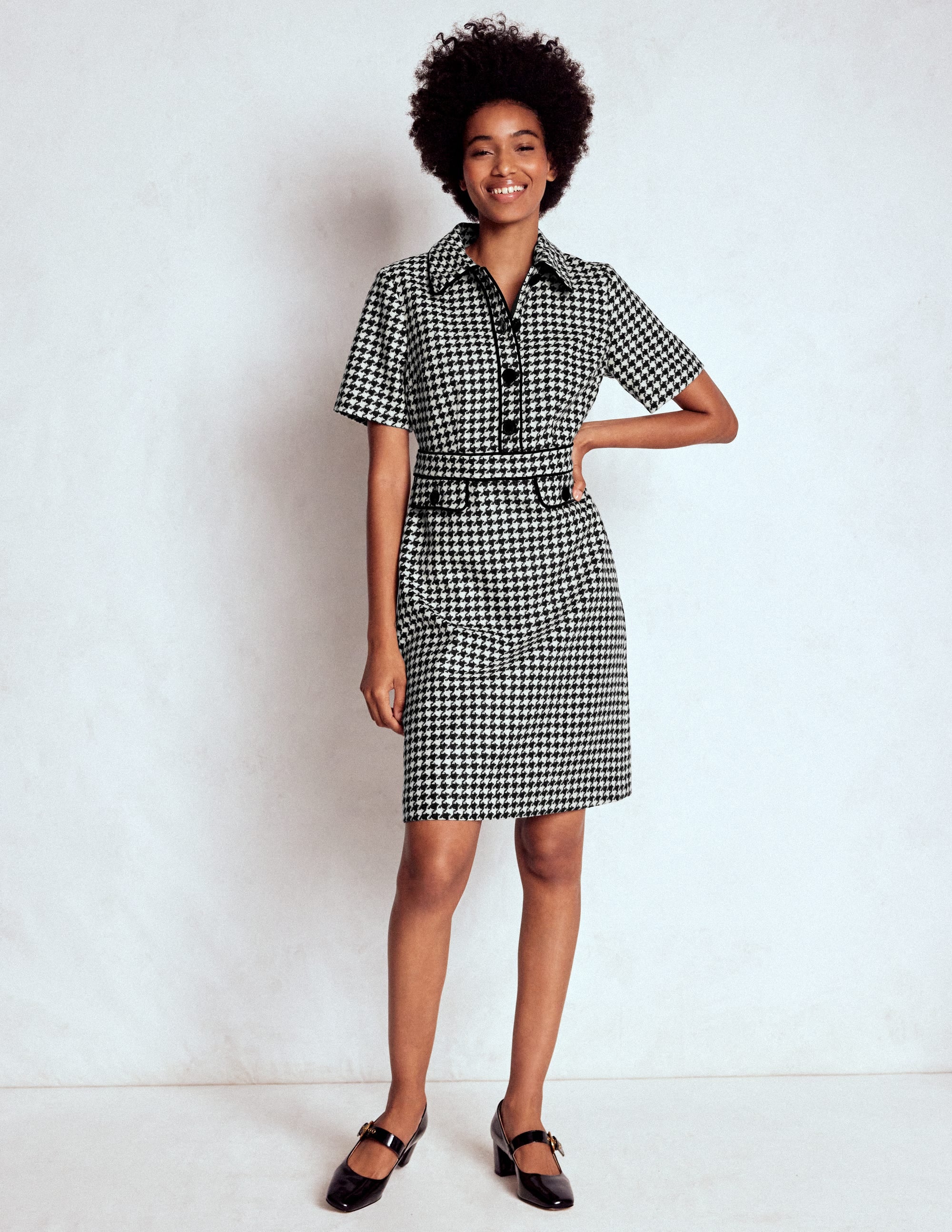 Robe droite Eda en laine-Pied-de-poule noir - Image 4