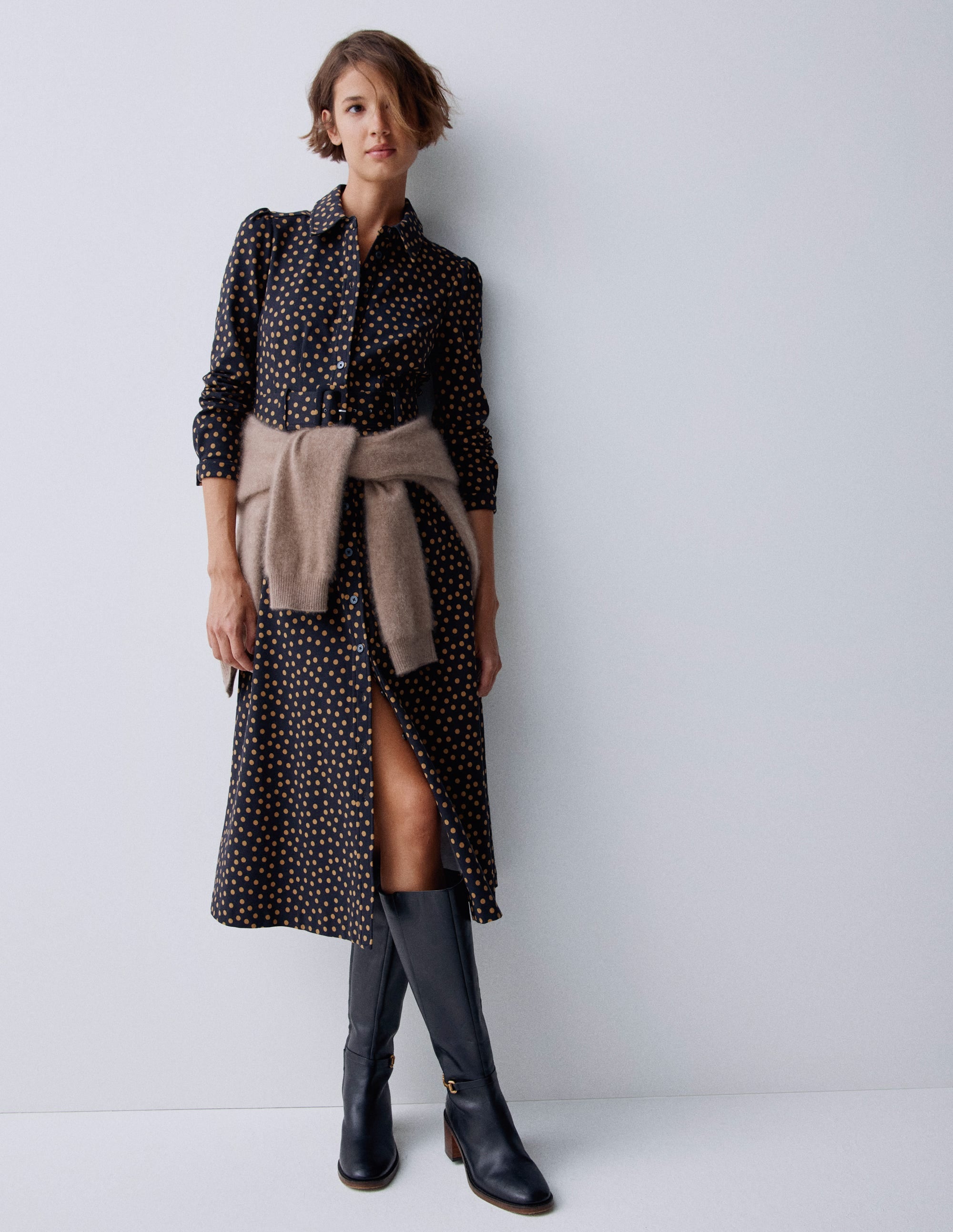 Anita Langärmliges Hemdblusenkleid-Schwarz, Gemalte Tupfen - Image 5