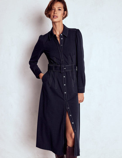 Anita Long Sleeve Shirt Dress-Navy-2