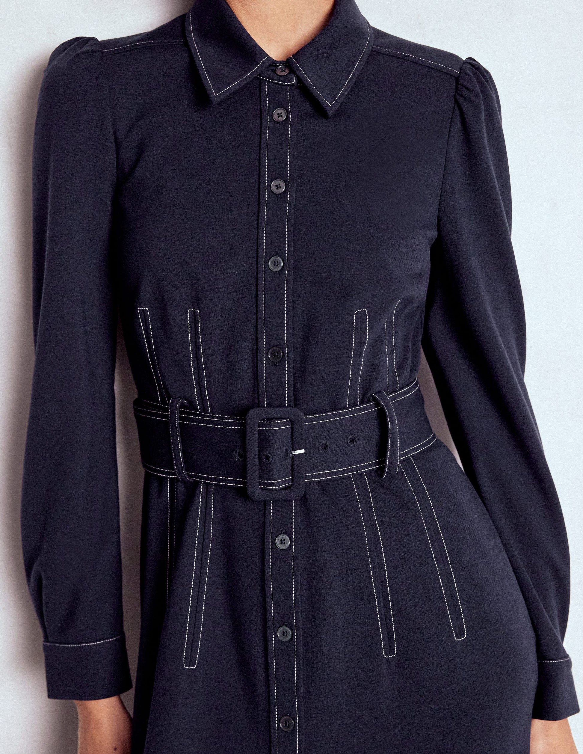 Anita Long Sleeve Shirt Dress-Navy-3