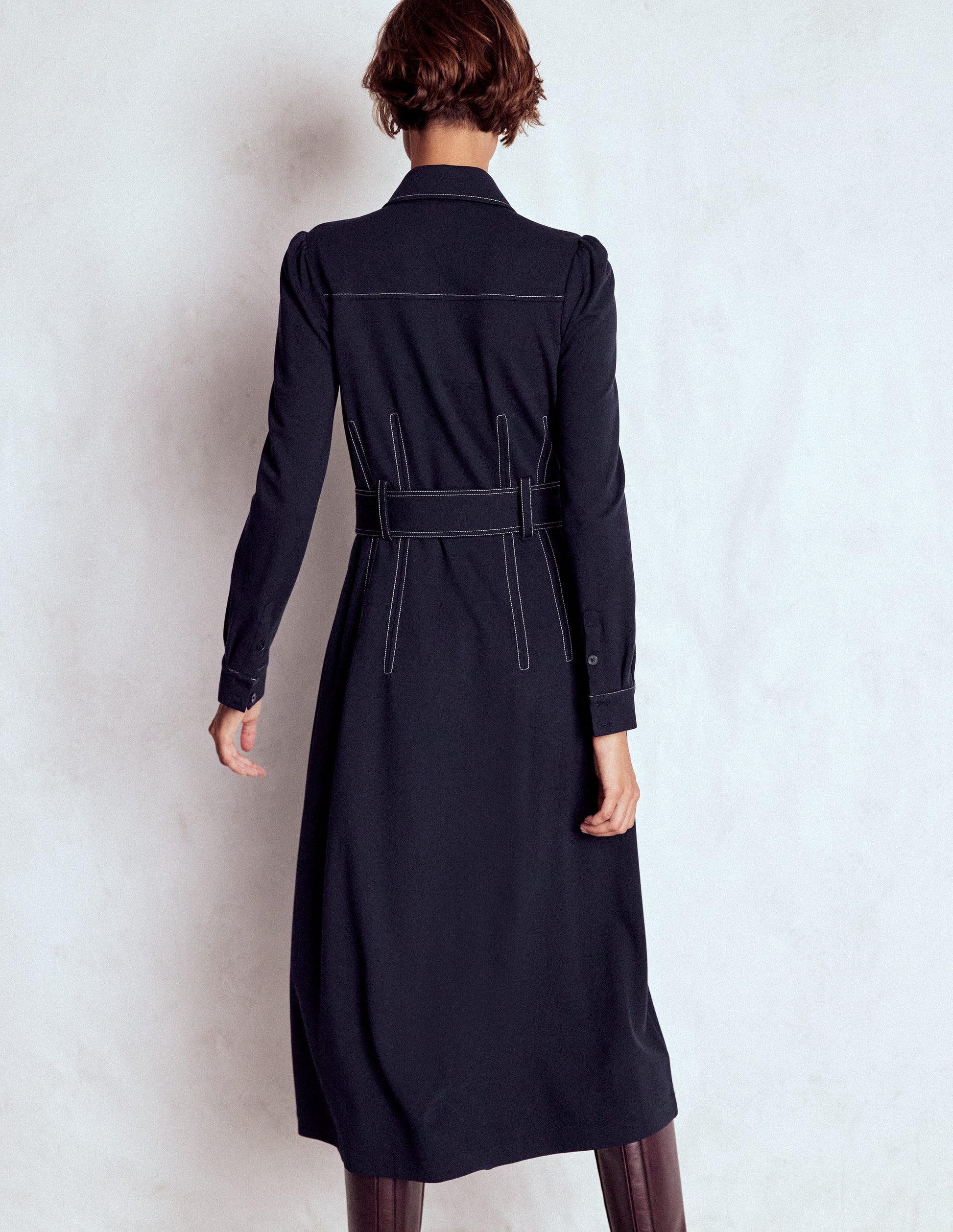 Anita Long Sleeve Shirt Dress-Navy-4