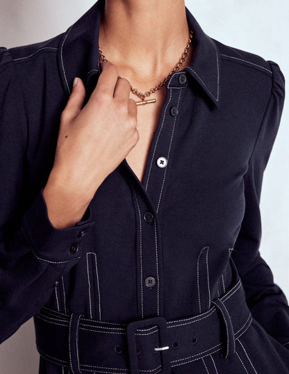 Anita Long Sleeve Shirt Dress-Navy-5