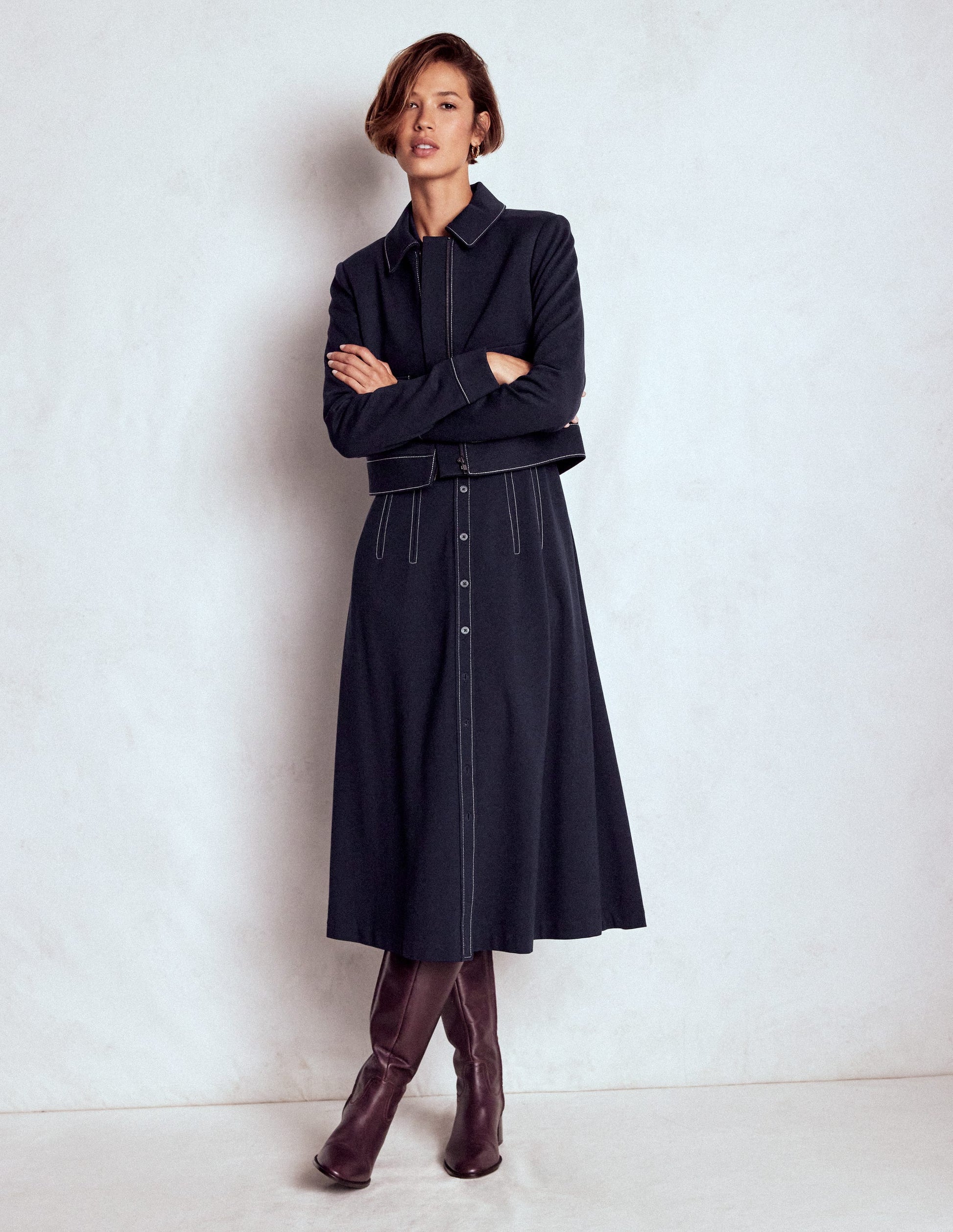 Anita Long Sleeve Shirt Dress-Navy-6
