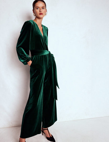 Jersey Velvet Wrap Jumpsuit-Emerald Night-2