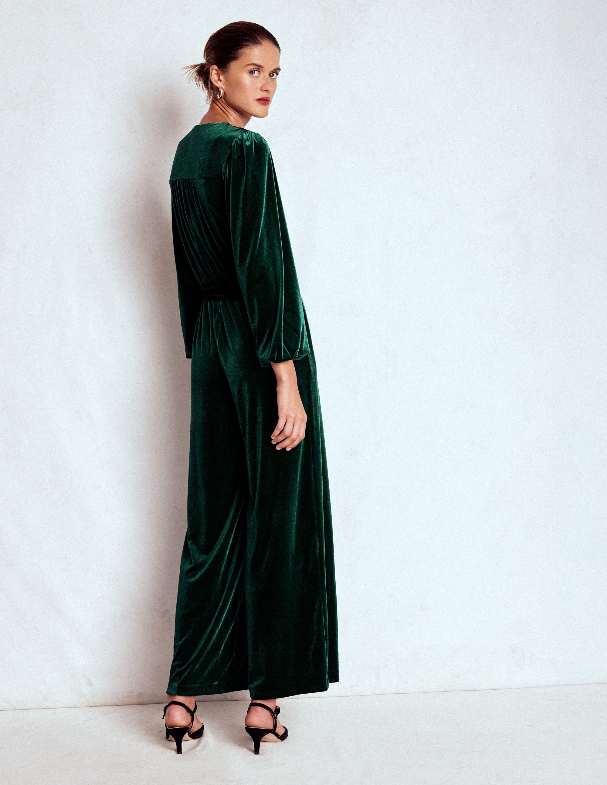 Jumpsuit aus Jerseysamt in Wickeloptik-Dunkles Smaragdgrün - Image 3