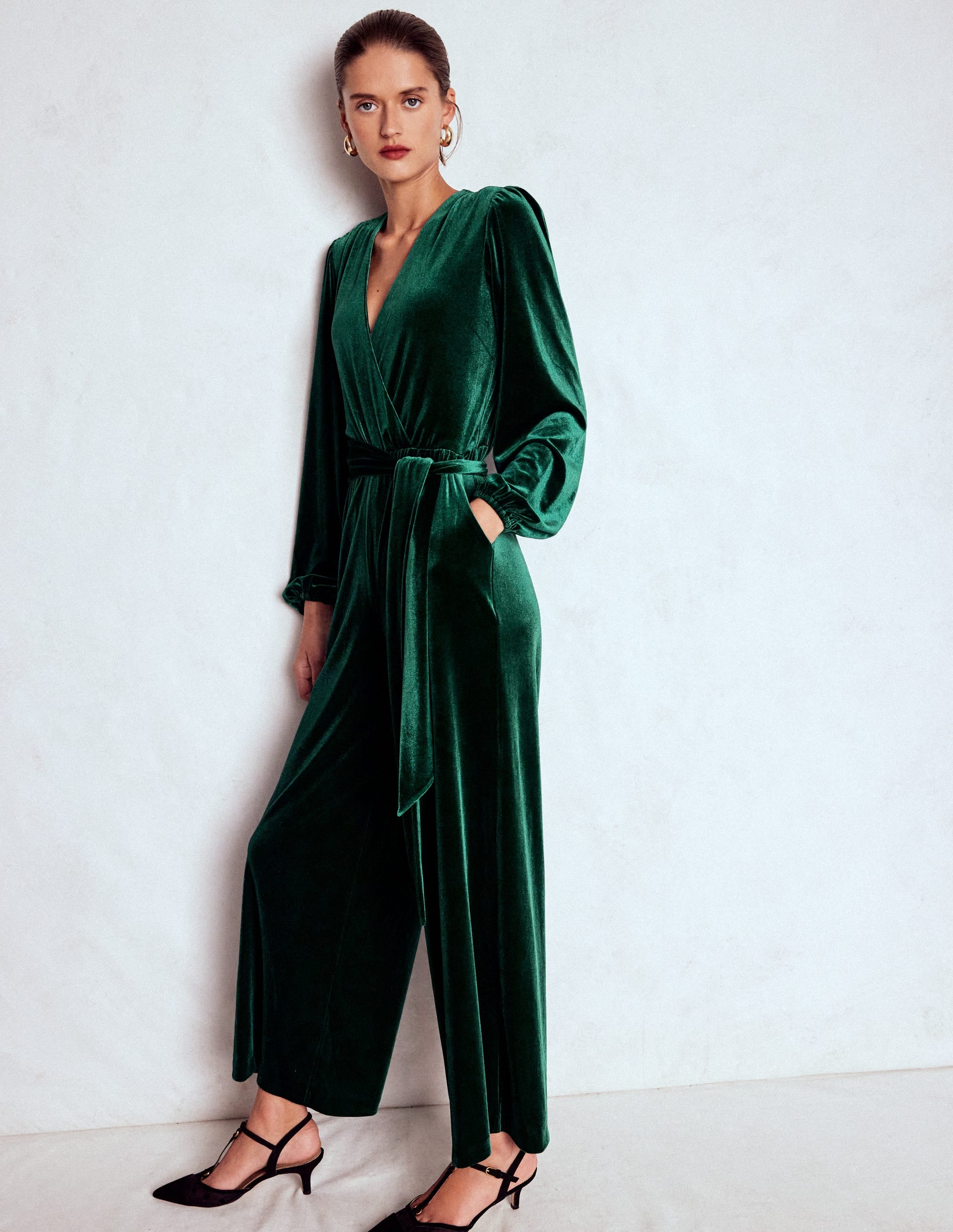 Jumpsuit aus Jerseysamt in Wickeloptik-Dunkles Smaragdgrün - Image 4