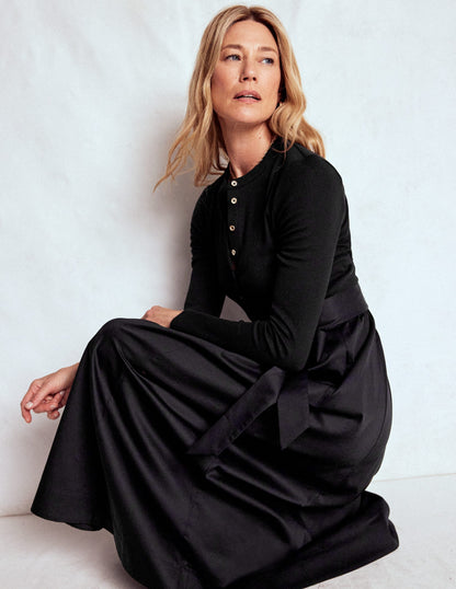 Kleid aus Rippstrick-Mix mit Knopfleiste-Schwarz-4