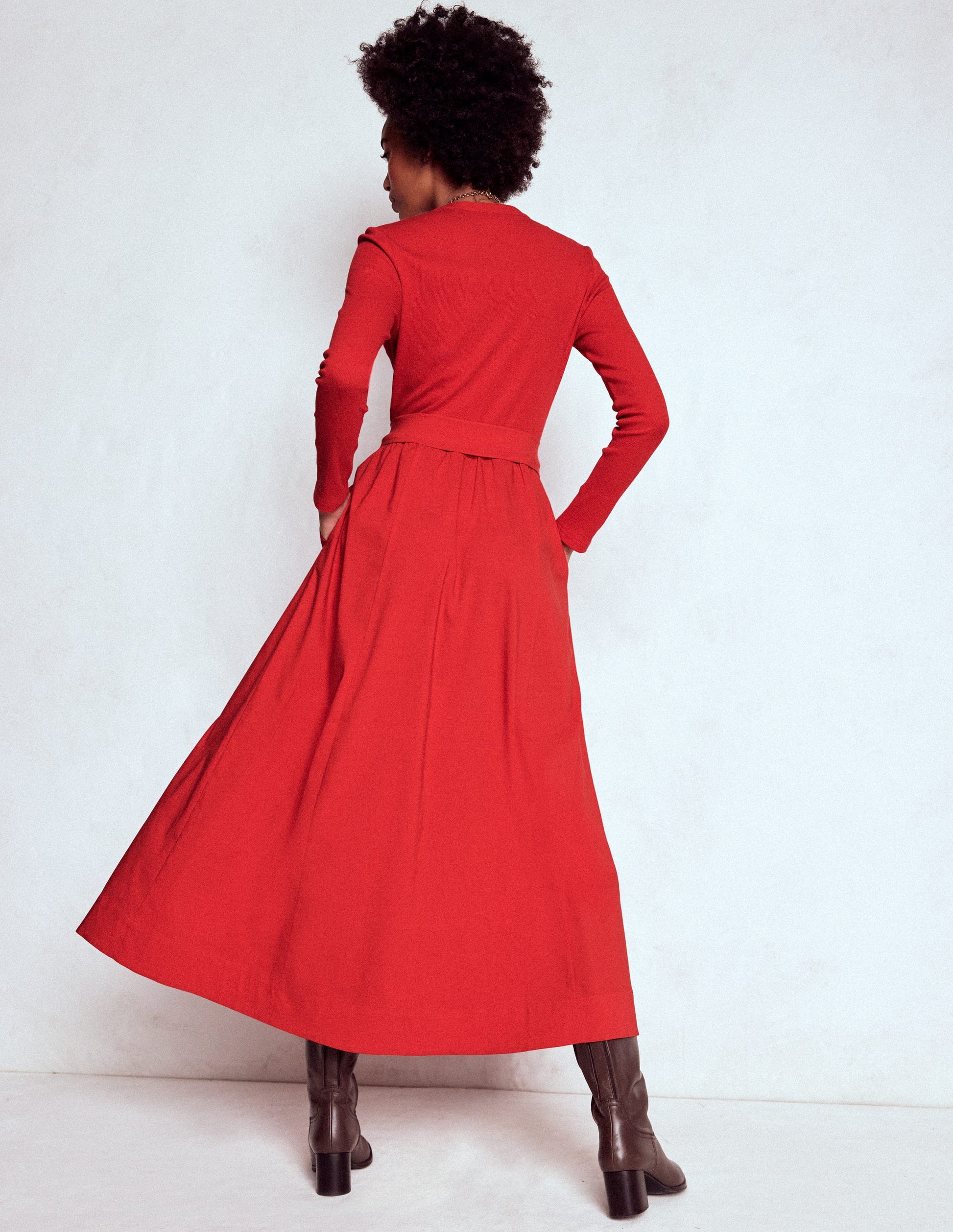 Kleid aus Rippstrick-Mix mit Knopfleiste-Purpurrot-5