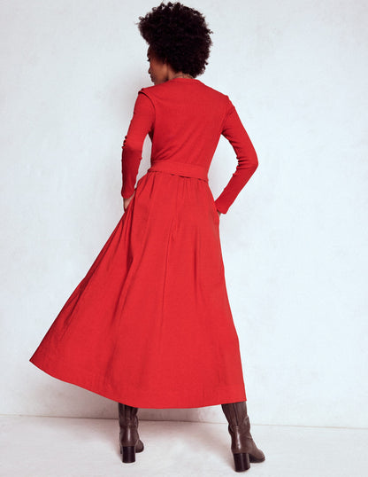 Kleid aus Rippstrick-Mix mit Knopfleiste-Purpurrot-5