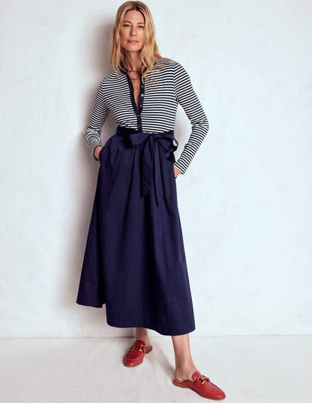 Kleid aus Rippstrick-Mix mit Knopfleiste-Dunkelblau/Streifen