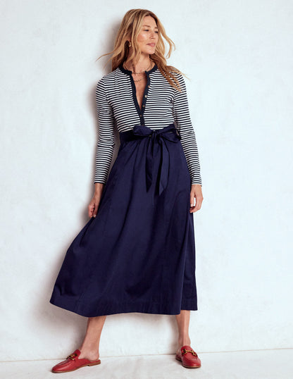 Kleid aus Rippstrick-Mix mit Knopfleiste-Dunkelblau/Streifen-4