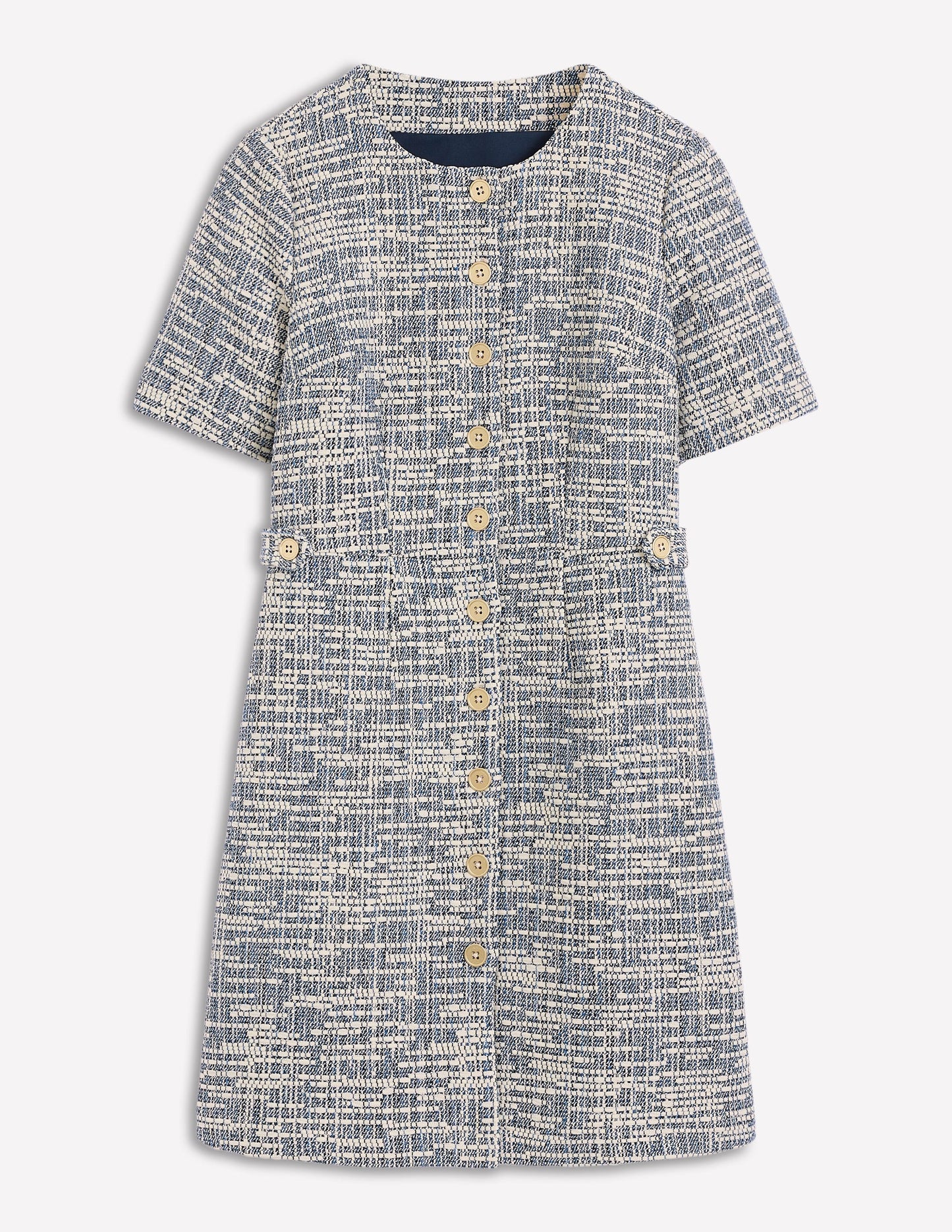 Kurzes, texturiertes Kleid mit Lasche-Blau und Weiß Texturiert