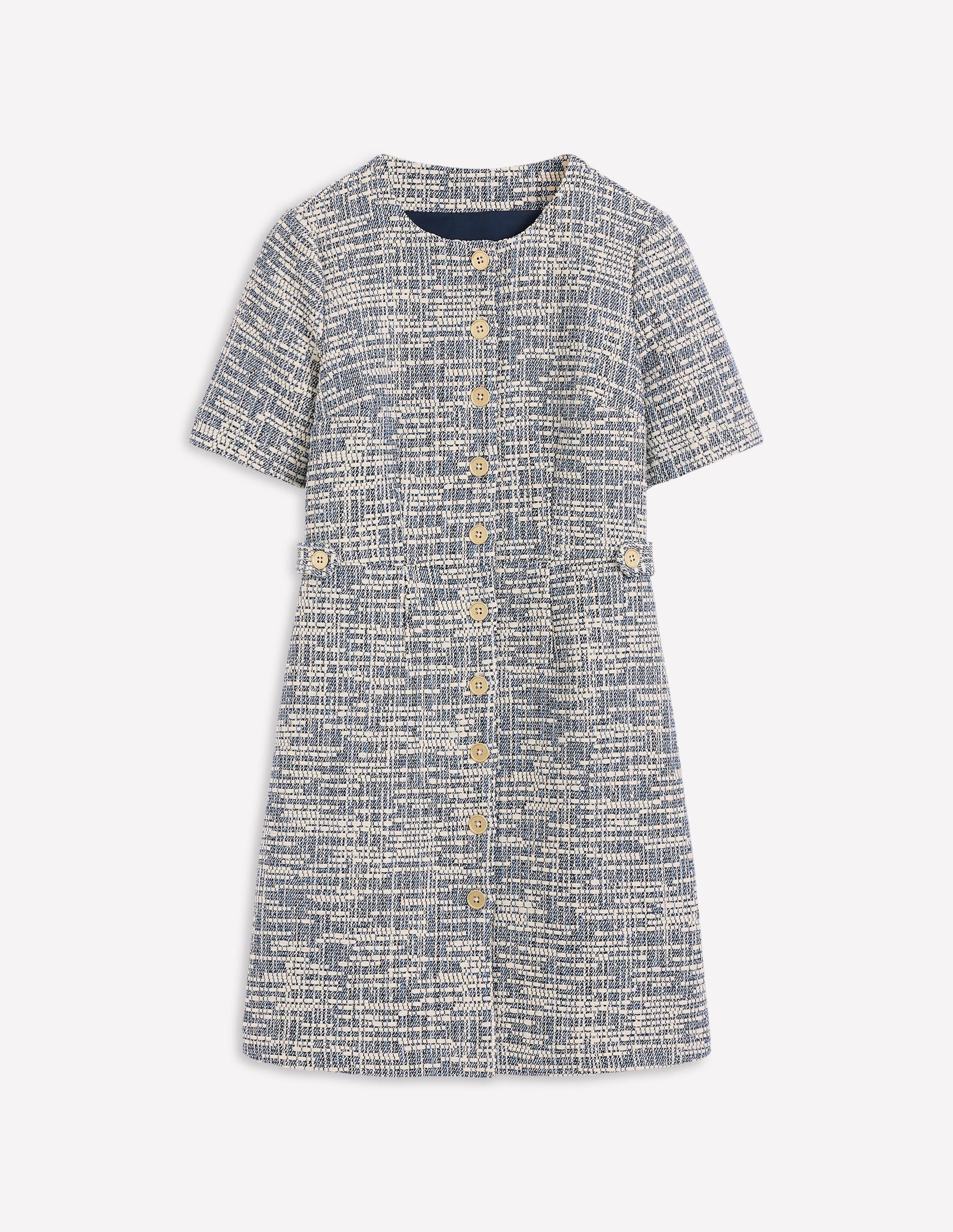Robe courte à patte texturée-Texturé bleu et blanc-6