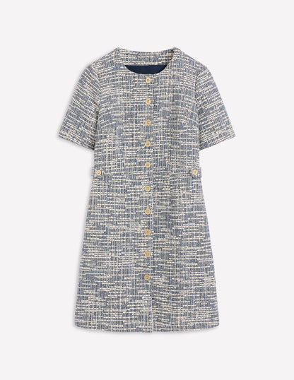 Robe courte à patte texturée-Texturé bleu et blanc-6