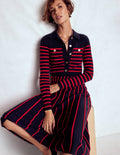 Brönte Hemdblusenkleid aus Rippstrick-Marineblau und Rot Streifen