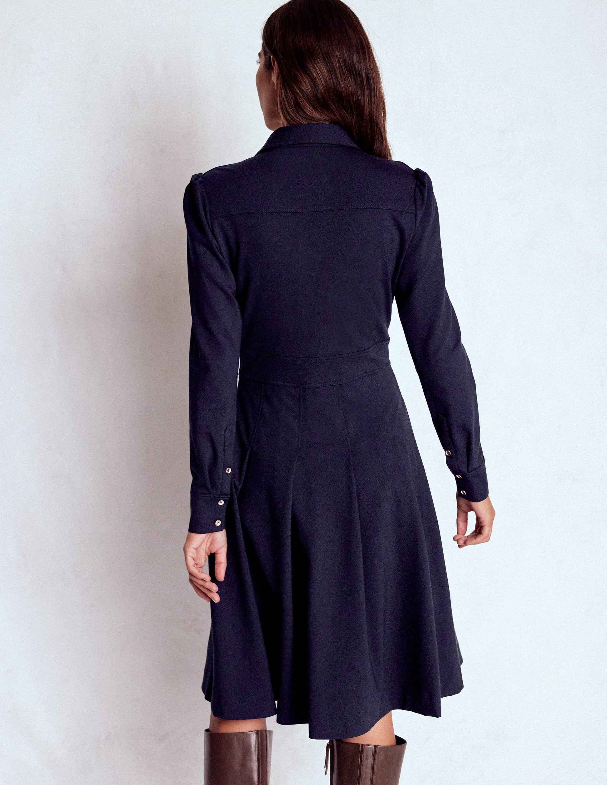 Catrin Kurzes Ponte-Hemdblusenkleid-Marineblau-3