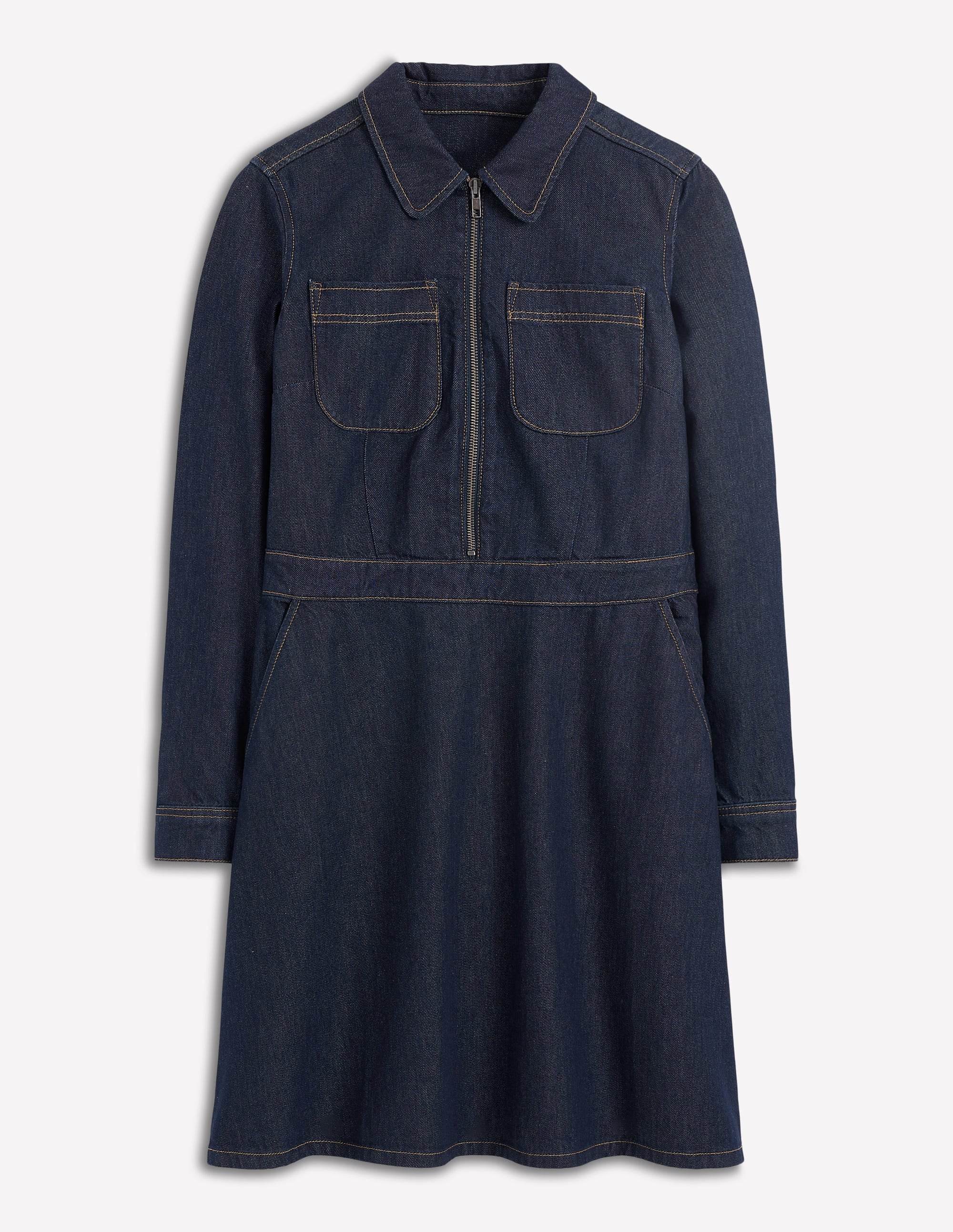Schwingendes Denim-Hemdblusenkleid-Indigoblau, Denim - Image 6